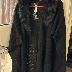 Dennis Basso Black Faux Fur Cape Size XS/SP Brand New